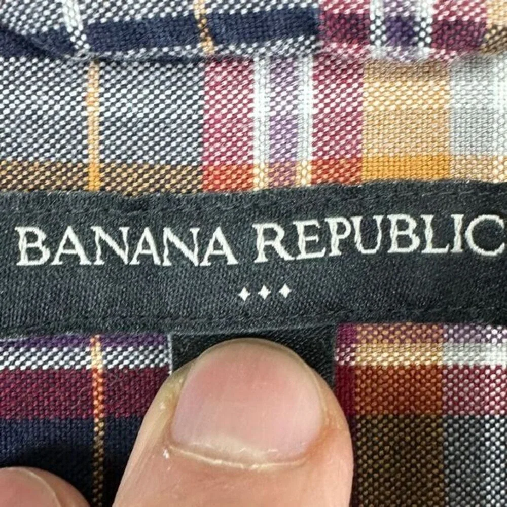Banana Republic Button Down Shirt Adult Large Red Multi Plaid Long Sleeve Mens